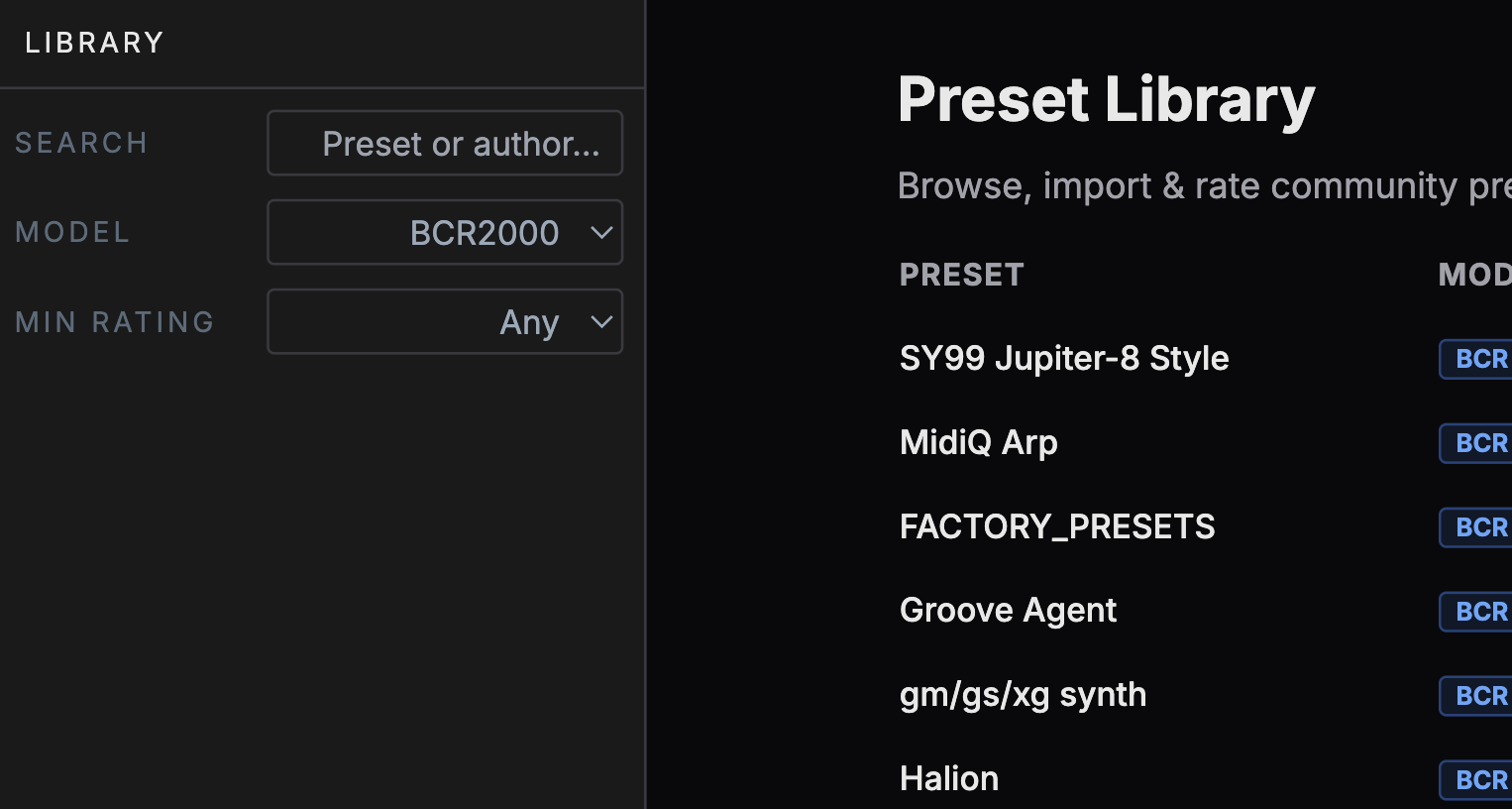 Browse, rate, and use community presets